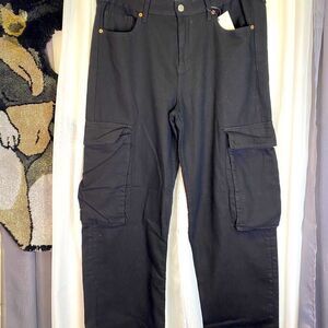 Black Cargo Jeans by S.O.N.G. | NWT 100% Cotton, Wide Leg